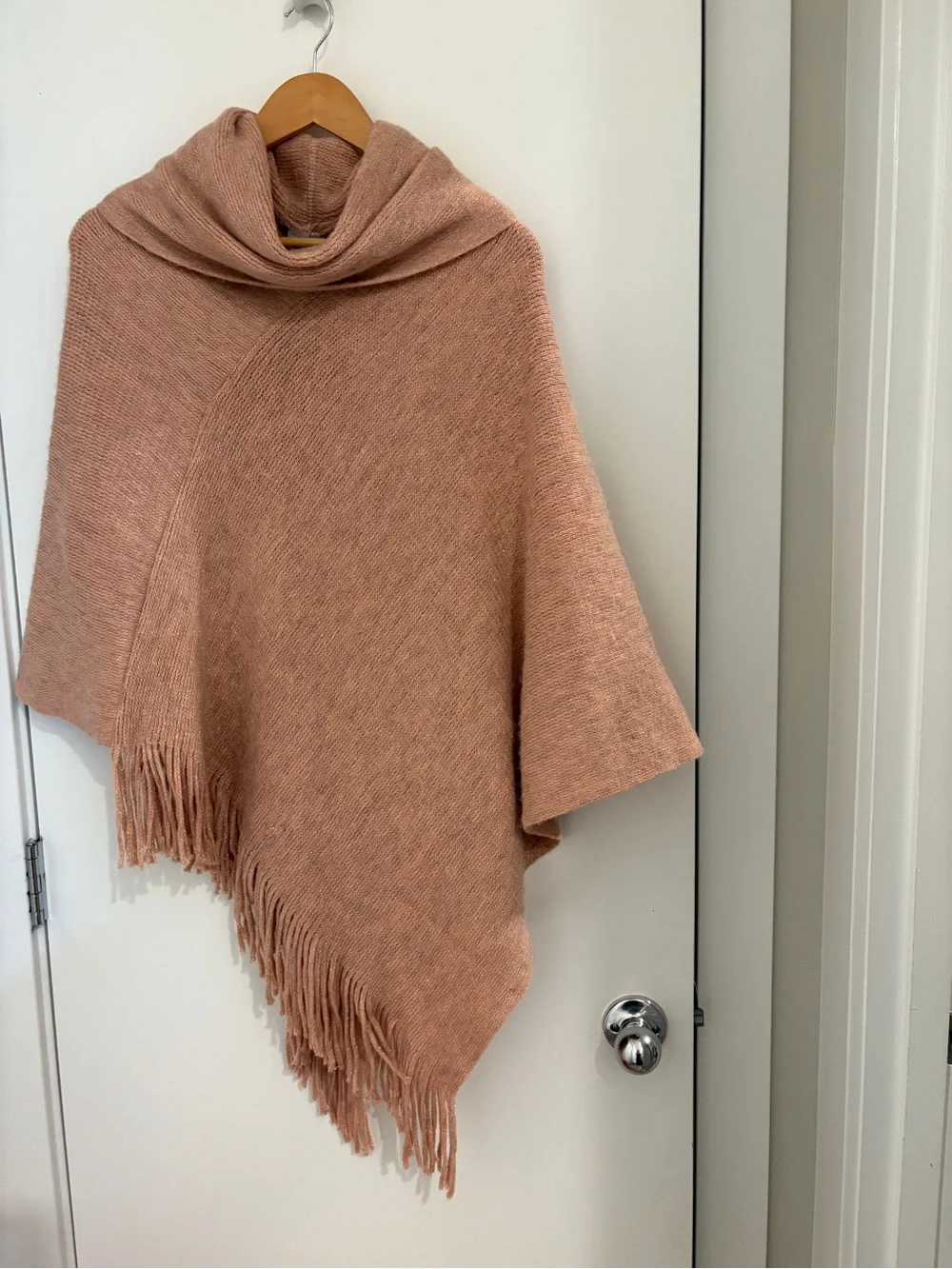 Chico's Camel Fringe Knit Poncho